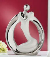 Gilde Skulptur Francis Paar  Partnerkreis , 34 cm, platin/weiß