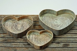 Deko Holztabletts  Herzen , 3-teiliges Set, braun