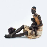 Afrikanische Figur  Frau mit Kind , sitzend, 22 cm