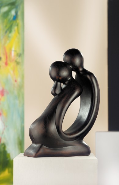 Gilde Skulptur Francis Paar "Der Kuss" kniend, 42 cm, braun