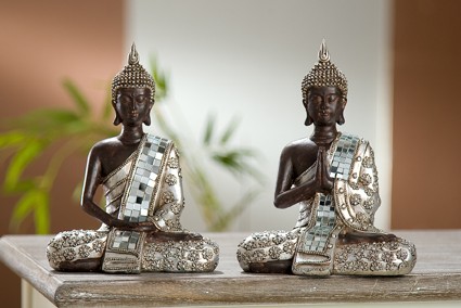 Gilde Handwerk Thai Buddha Figuren, sitzend, 2-teiliges Set, je 20 cm