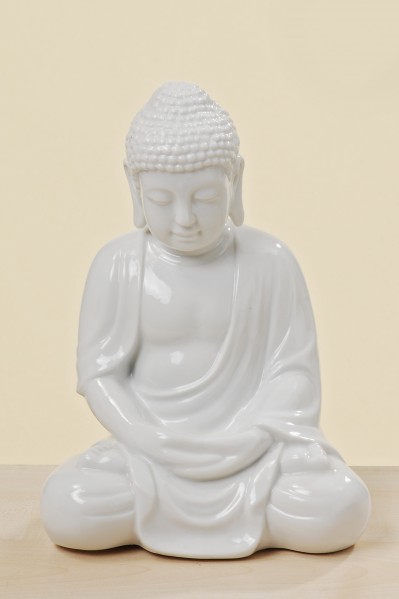 Boltze Buddha, sitzend, Porzellan, 25 cm, wei&szlig;