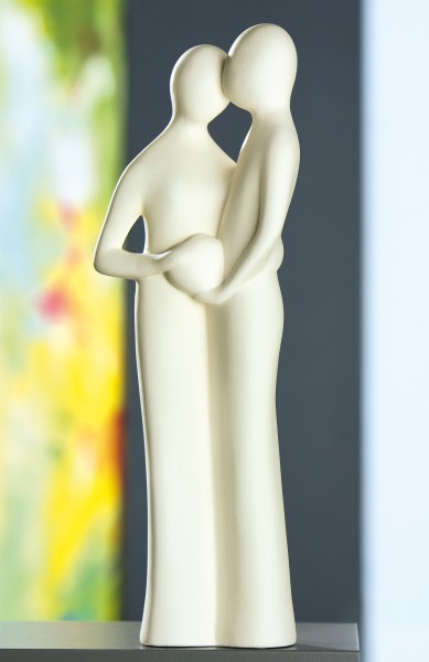 Gilde Skulptur Francis Paar "Hand aufs Herz", 35 cm, creme