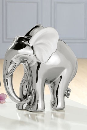 Gilde Handwerk Deko Elefant, Porzellan, platin-wei&szlig;, 28 cm