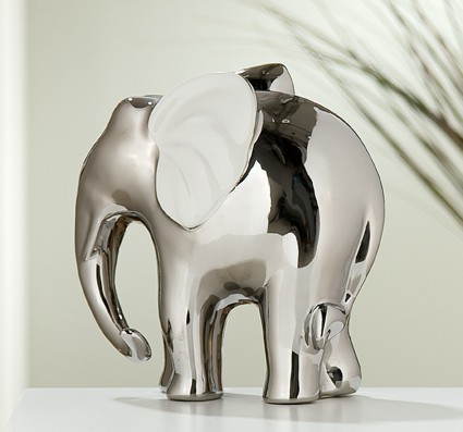 Gilde Handwerk Deko Elefant, Porzellan, platin-wei&szlig;, 18 cm